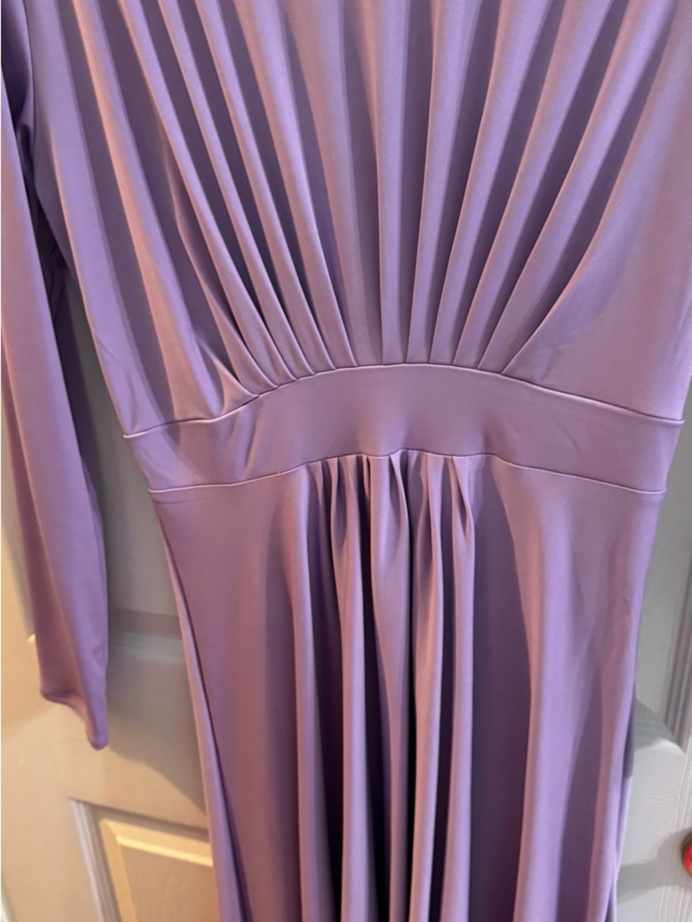 Lilac Gathered-Waist Long-Sleeve Maxi Dress